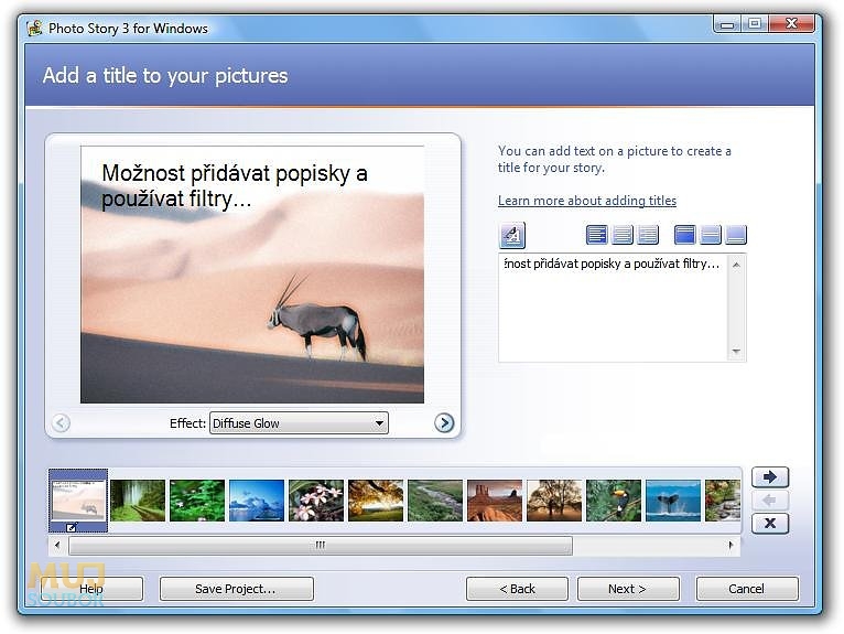 Microsoft Photo Story - Textové popisky