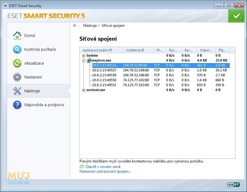 ESET Smart Security - Síťová spojení