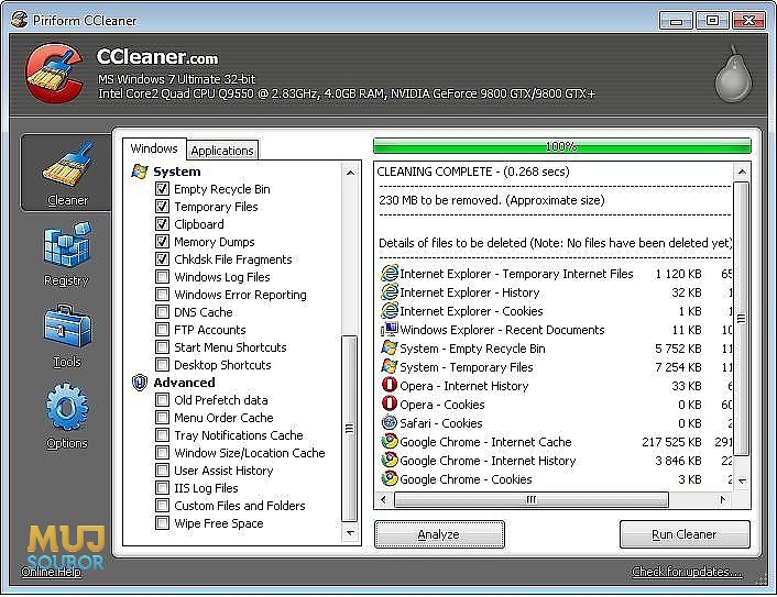 CCleaner - čištění disků