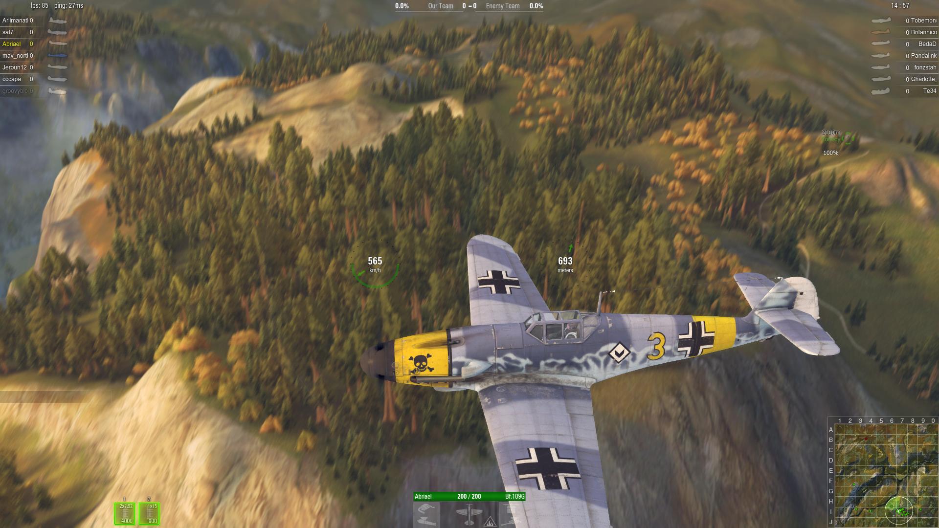 World of Warplanes - herní obrazovka