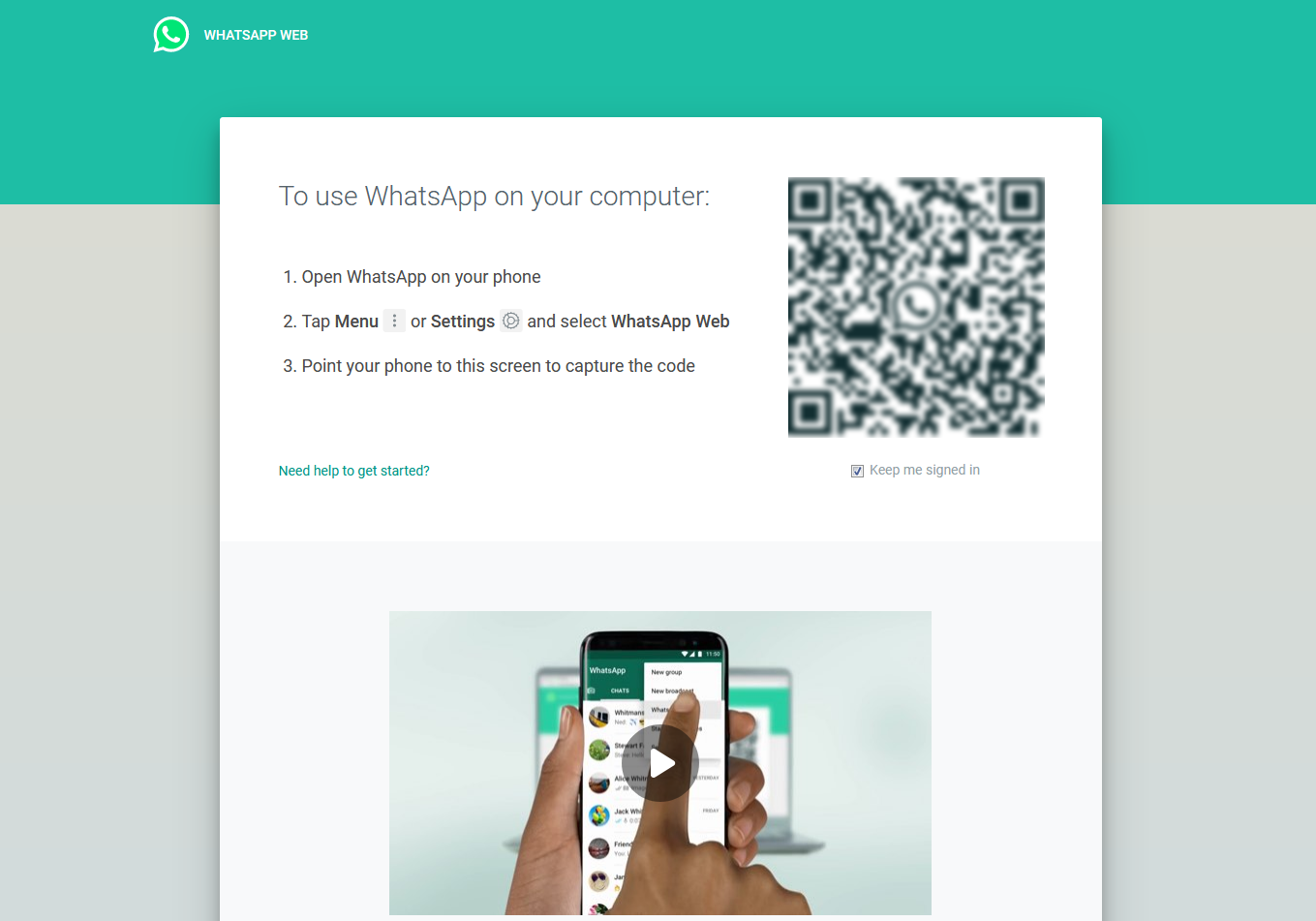 WhatsApp Web prohlížečová aplikace