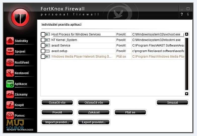 FortKnox Personal Firewall - Seznam aplikací