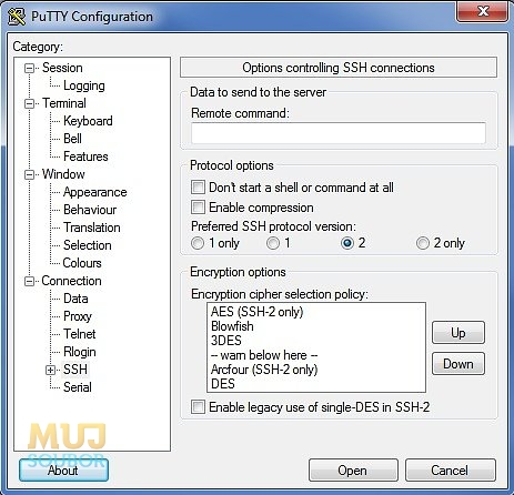 PuTTY - nastavení SSH