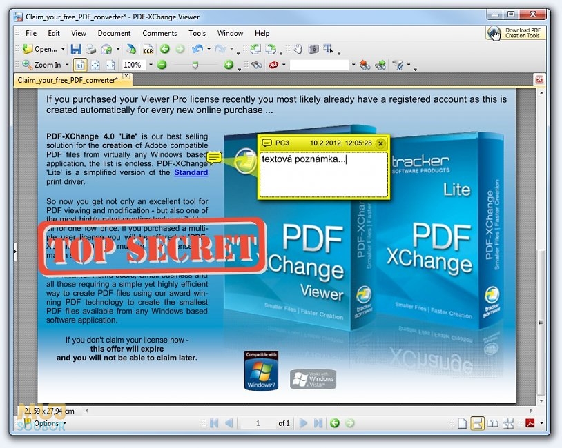 PDF-XChange Viewer - Razítka a poznámky