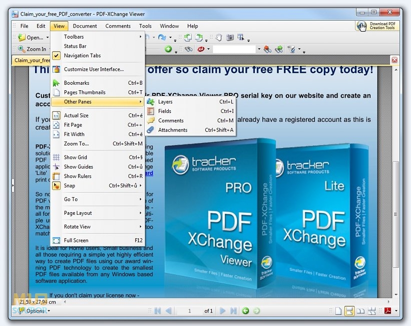 PDF-XChange Viewer - Kontextová nabídka