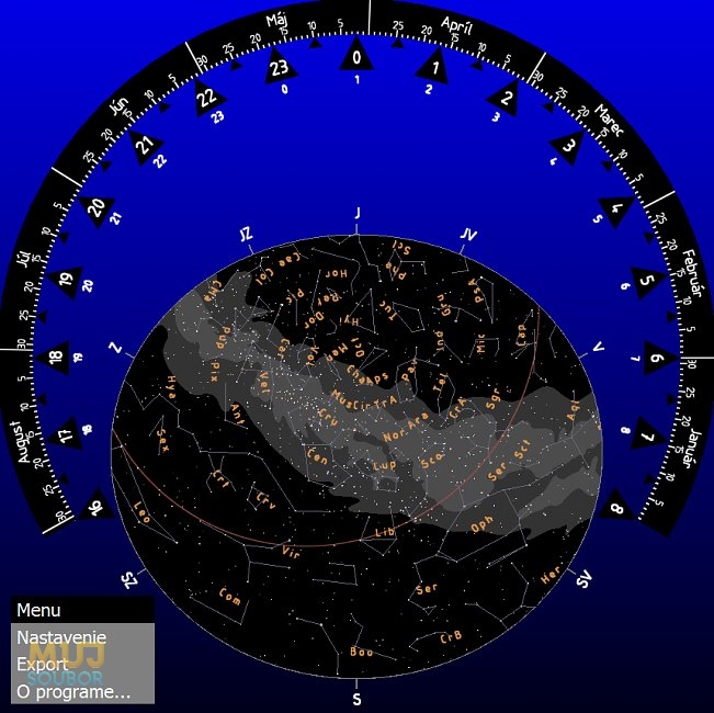 Zobrazení mléčné dráhy, ekliptiky