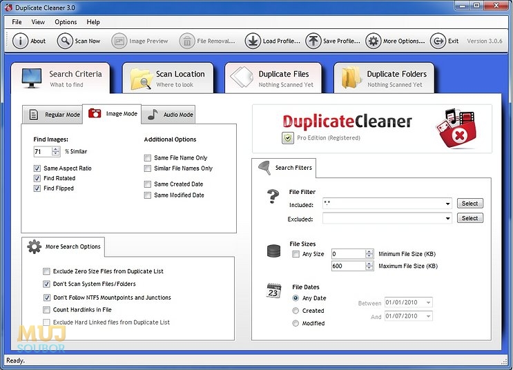 Hlavní rozhraní Duplicate Cleaner