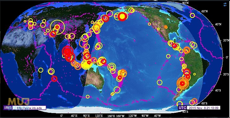 Mapa se zemětřeseními