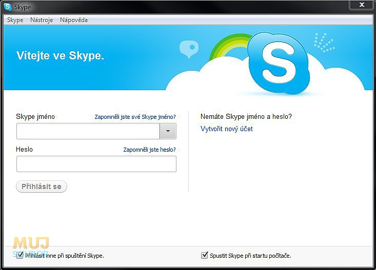 Přihlašovací obrazovka Skype
